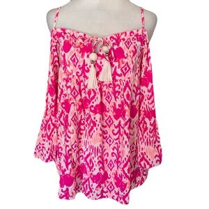 Lilly Pulitzer XS Hot Pink Cold Shoulder Tassel Alanna Top Resort Vacation Beach